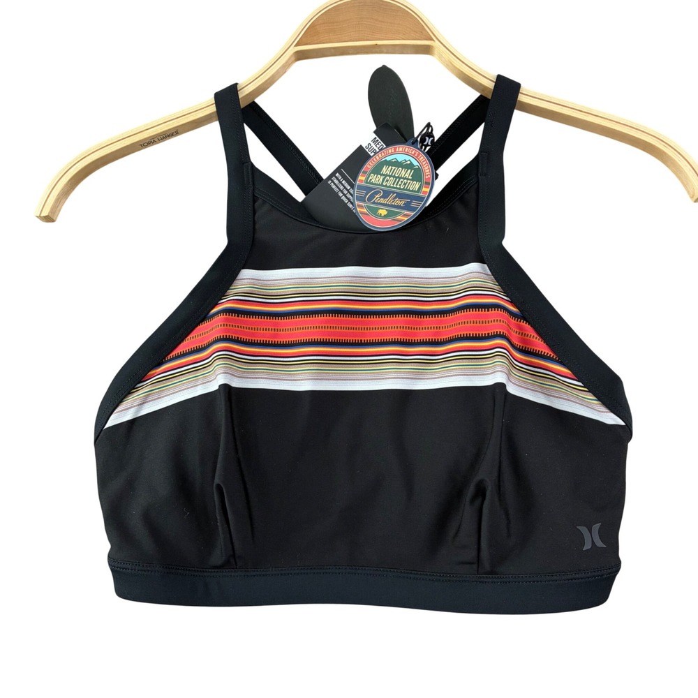 Hurley x Pendleton Acadia National Park High Neck‎ Bikini Top XS Black Tribal